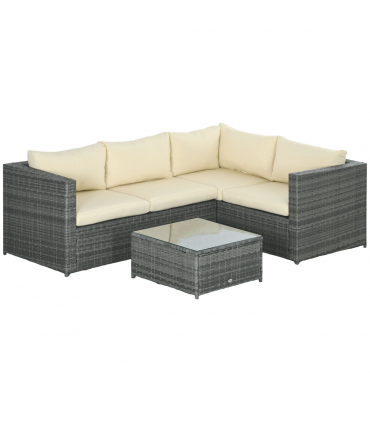 Outsunny 3Pcs Rattan Corner Sofa Set Coffee Table Garden Furniture  w/ Cushion