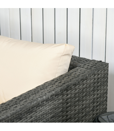 Outsunny 3Pcs Rattan Corner Sofa Set Coffee Table Garden Furniture  w/ Cushion