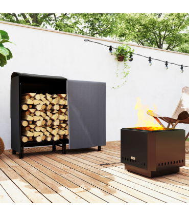 Outsunny 4FT Firewood Rack Holder W/ Canvas Carrier and Oxford Cover, Black