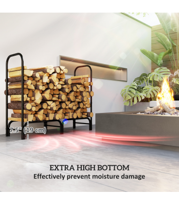 Outsunny 4FT Firewood Rack Holder W/ Canvas Carrier and Oxford Cover, Black