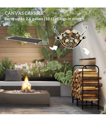 Outsunny 4FT Firewood Rack Holder W/ Canvas Carrier and Oxford Cover, Black