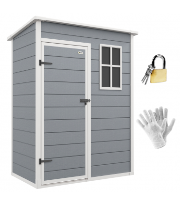 Outsunny 5' x 3' Garden Shed w/ Floor, Lockable Door, Window and Vent, Grey