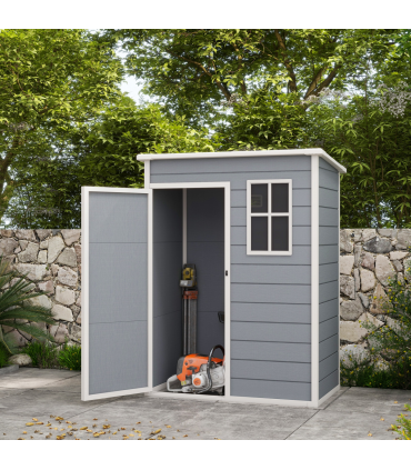 Outsunny 5' x 3' Garden Shed w/ Floor, Lockable Door, Window and Vent, Grey