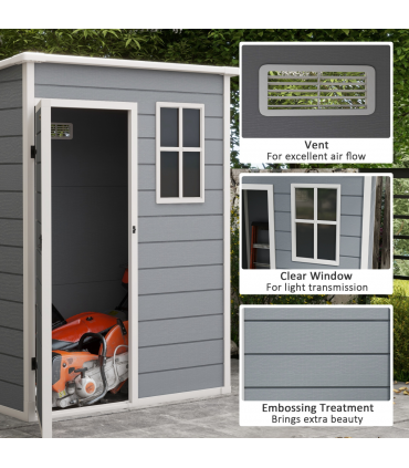 Outsunny 5' x 3' Garden Shed w/ Floor, Lockable Door, Window and Vent, Grey