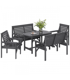 Outsunny 5PC Patio Dining Set Wooden Table and Chairs w/ Umbrella Hole Grey