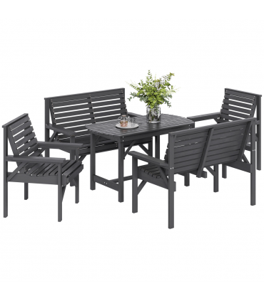 Outsunny 5PC Patio Dining Set Wooden Table and Chairs w/ Umbrella Hole Grey