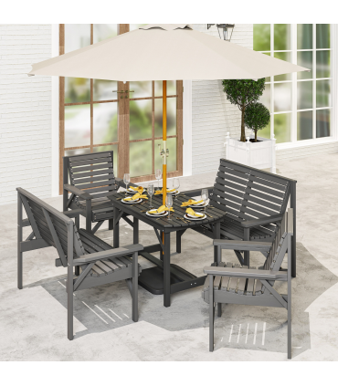Outsunny 5PC Patio Dining Set Wooden Table and Chairs w/ Umbrella Hole Grey