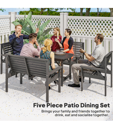 Outsunny 5PC Patio Dining Set Wooden Table and Chairs w/ Umbrella Hole Grey