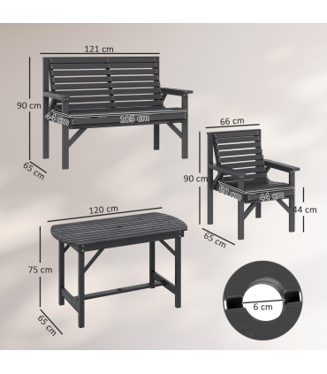 Outsunny 5PC Patio Dining Set Wooden Table and Chairs w/ Umbrella Hole Grey