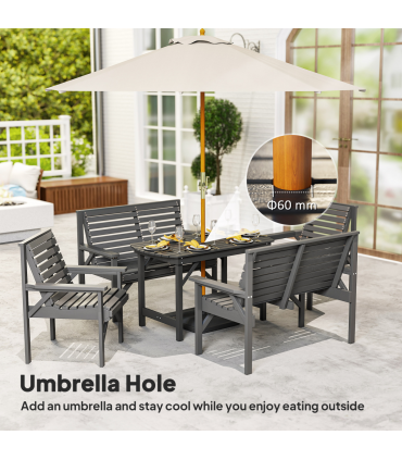 Outsunny 5PC Patio Dining Set Wooden Table and Chairs w/ Umbrella Hole Grey
