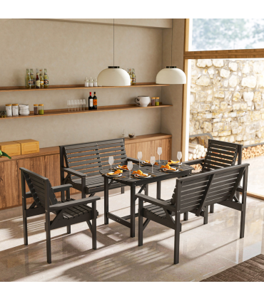 Outsunny 5PC Patio Dining Set Wooden Table and Chairs w/ Umbrella Hole Grey