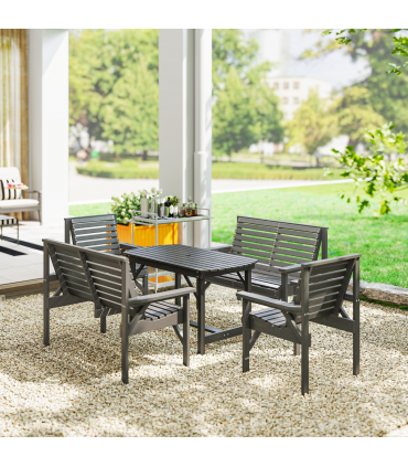 Outsunny 5PC Patio Dining Set Wooden Table and Chairs w/ Umbrella Hole Grey