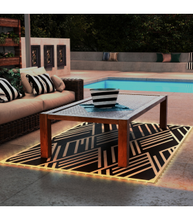 Outsunny Reversible Outdoor Rug with LED String Lights, Black and Coffee