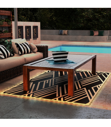 Outsunny Reversible Outdoor Rug with LED String Lights, Black and Coffee