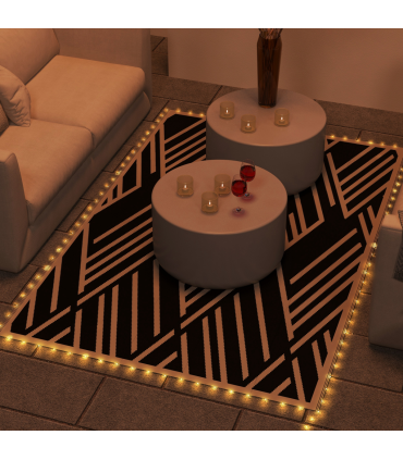 Outsunny Reversible Outdoor Rug with LED String Lights, Black and Coffee