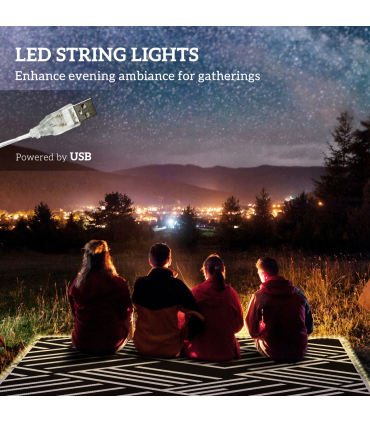 Outsunny Reversible Outdoor Rug with LED String Lights, Black and Coffee