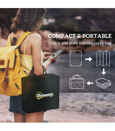 Outsunny Reversible Outdoor Rug with LED String Lights, Black and Coffee