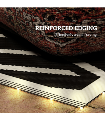 Outsunny Reversible Outdoor Rug with LED String Lights, Black and Coffee