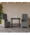 vidaXL 3 Piece Bistro Set with Cushions Light Grey Poly Rattan