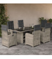 vidaXL 7 Piece Garden Dining Set with Cushions Light Grey Poly Rattan