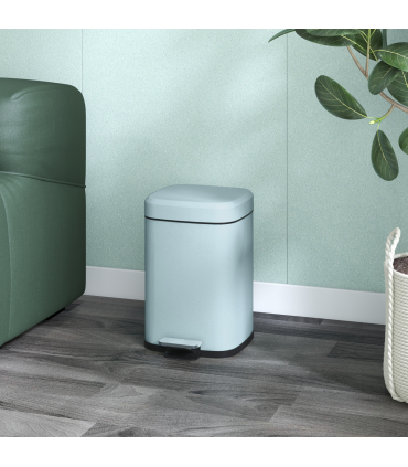 HOMCOM 12L Kitchen Pedal Bin, Metal Rubbish Bin with Soft-close Lid, Light Green