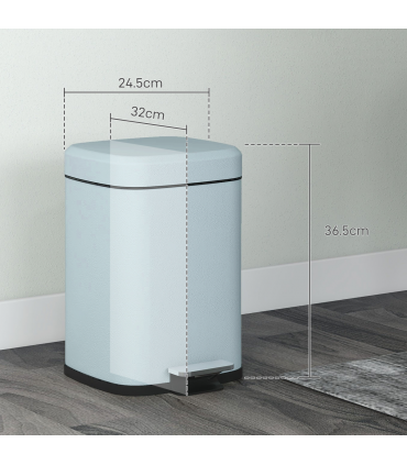 HOMCOM 12L Kitchen Pedal Bin, Metal Rubbish Bin with Soft-close Lid, Light Green