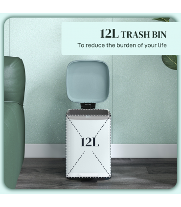 HOMCOM 12L Kitchen Pedal Bin, Metal Rubbish Bin with Soft-close Lid, Light Green