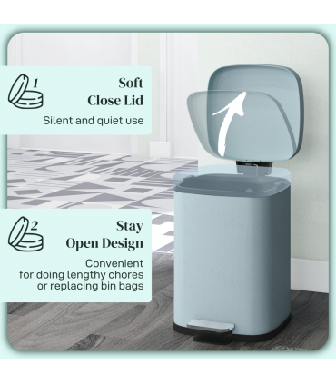 HOMCOM 12L Kitchen Pedal Bin, Metal Rubbish Bin with Soft-close Lid, Light Green