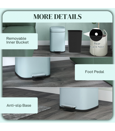 HOMCOM 12L Kitchen Pedal Bin, Metal Rubbish Bin with Soft-close Lid, Light Green