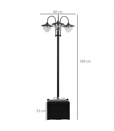 Outsunny 3-head LED Solar Light Lamp Street Light Post with Planter Base, Black