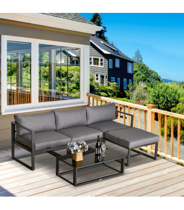 Outsunny 5-Piece Outdoor Patio Set Padded Cushion Coffee Table Aluminum Tube