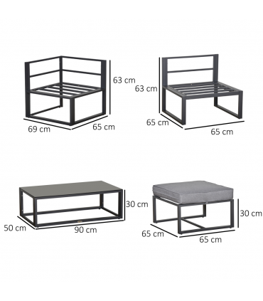 Outsunny 5-Piece Outdoor Patio Set Padded Cushion Coffee Table Aluminum Tube