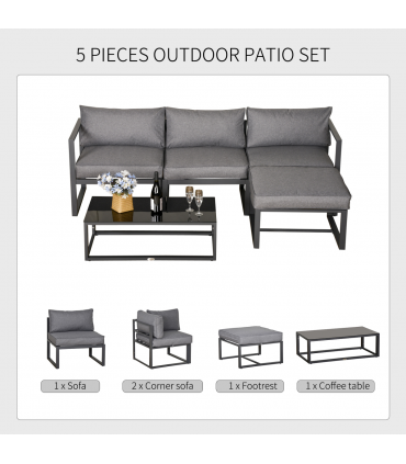 Outsunny 5-Piece Outdoor Patio Set Padded Cushion Coffee Table Aluminum Tube