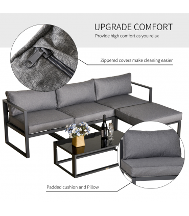 Outsunny 5-Piece Outdoor Patio Set Padded Cushion Coffee Table Aluminum Tube