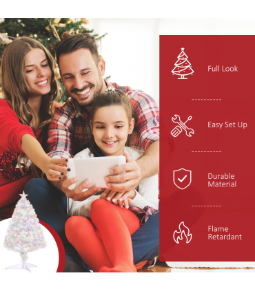 2.5FT Prelit Artificial Tabletop Christmas Tree with Fibre Table and Desk White