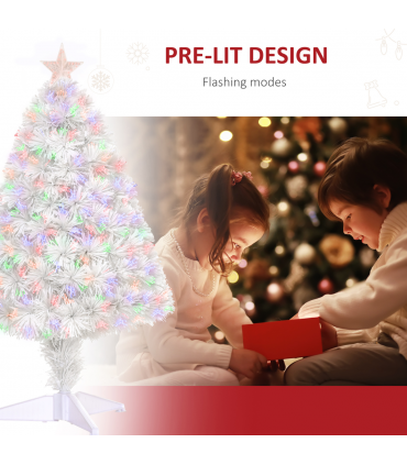 2.5FT Prelit Artificial Tabletop Christmas Tree with Fibre Table and Desk White