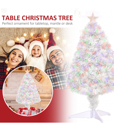 2.5FT Prelit Artificial Tabletop Christmas Tree with Fibre Table and Desk White