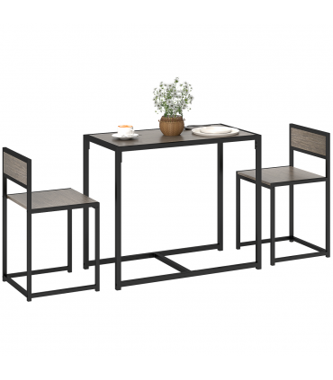 HOMCOM 3 Piece Dining Table Set with Metal Frame Grey Wood-Effect