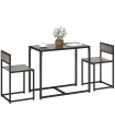 HOMCOM 3 Piece Dining Table Set with Metal Frame Grey Wood-Effect