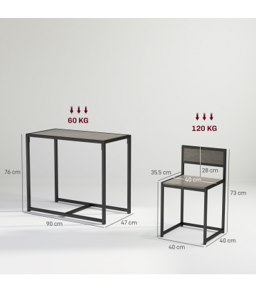 HOMCOM 3 Piece Dining Table Set with Metal Frame Grey Wood-Effect