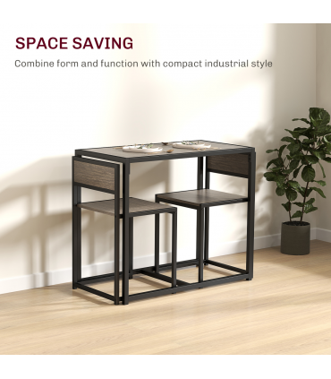 HOMCOM 3 Piece Dining Table Set with Metal Frame Grey Wood-Effect