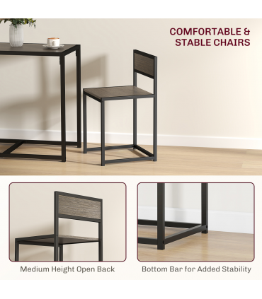 HOMCOM 3 Piece Dining Table Set with Metal Frame Grey Wood-Effect