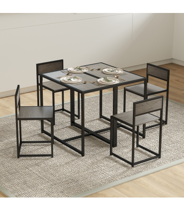 HOMCOM 3 Piece Dining Table Set with Metal Frame Grey Wood-Effect