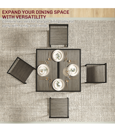 HOMCOM 3 Piece Dining Table Set with Metal Frame Grey Wood-Effect