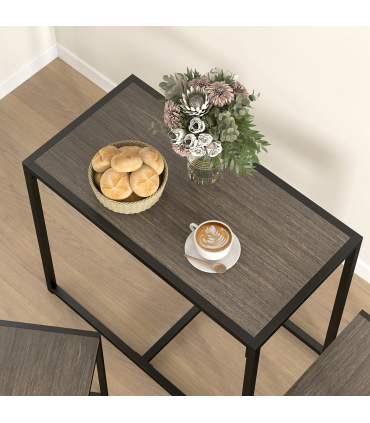 HOMCOM 3 Piece Dining Table Set with Metal Frame Grey Wood-Effect