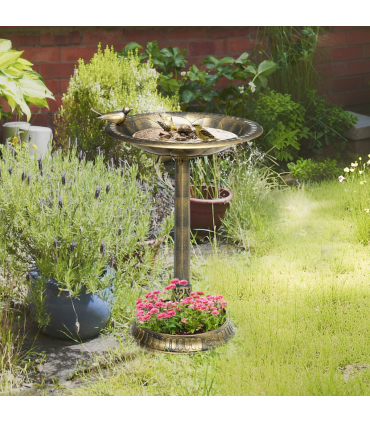 Outsunny 72cm Tall Bird Bath with Bird Decoration for Garden, Bronze Tone
