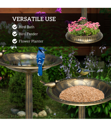 Outsunny 72cm Tall Bird Bath with Bird Decoration for Garden, Bronze Tone