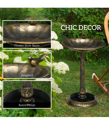 Outsunny 72cm Tall Bird Bath with Bird Decoration for Garden, Bronze Tone