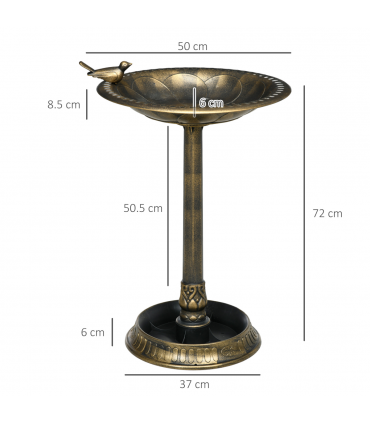 Outsunny 72cm Tall Bird Bath with Bird Decoration for Garden, Bronze Tone