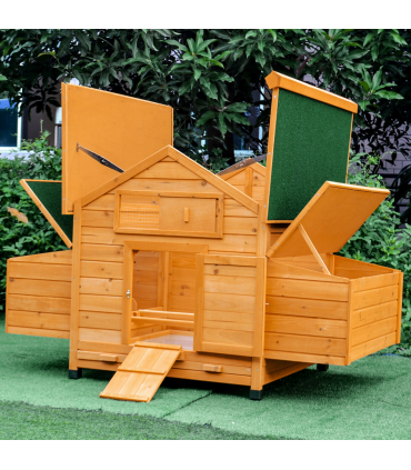 Outdoor Solid Fir Wood Pet House with Nesting Boxes & Weather Protection